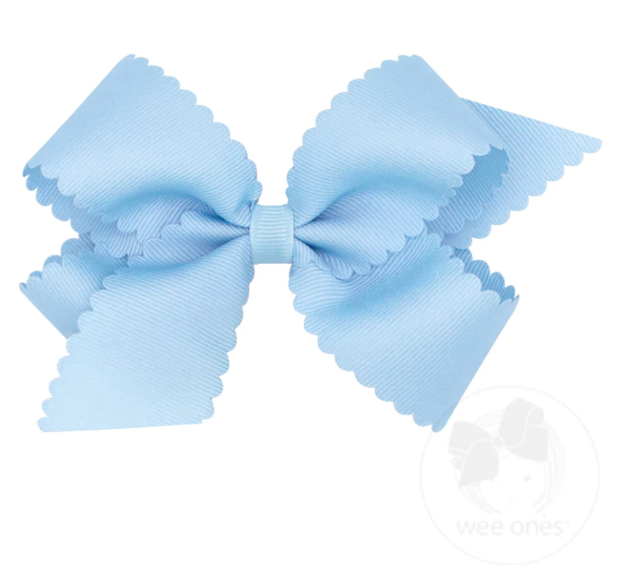 Medium Grosgrain Hair Bow with Scalloped Edge - Millennium Blue