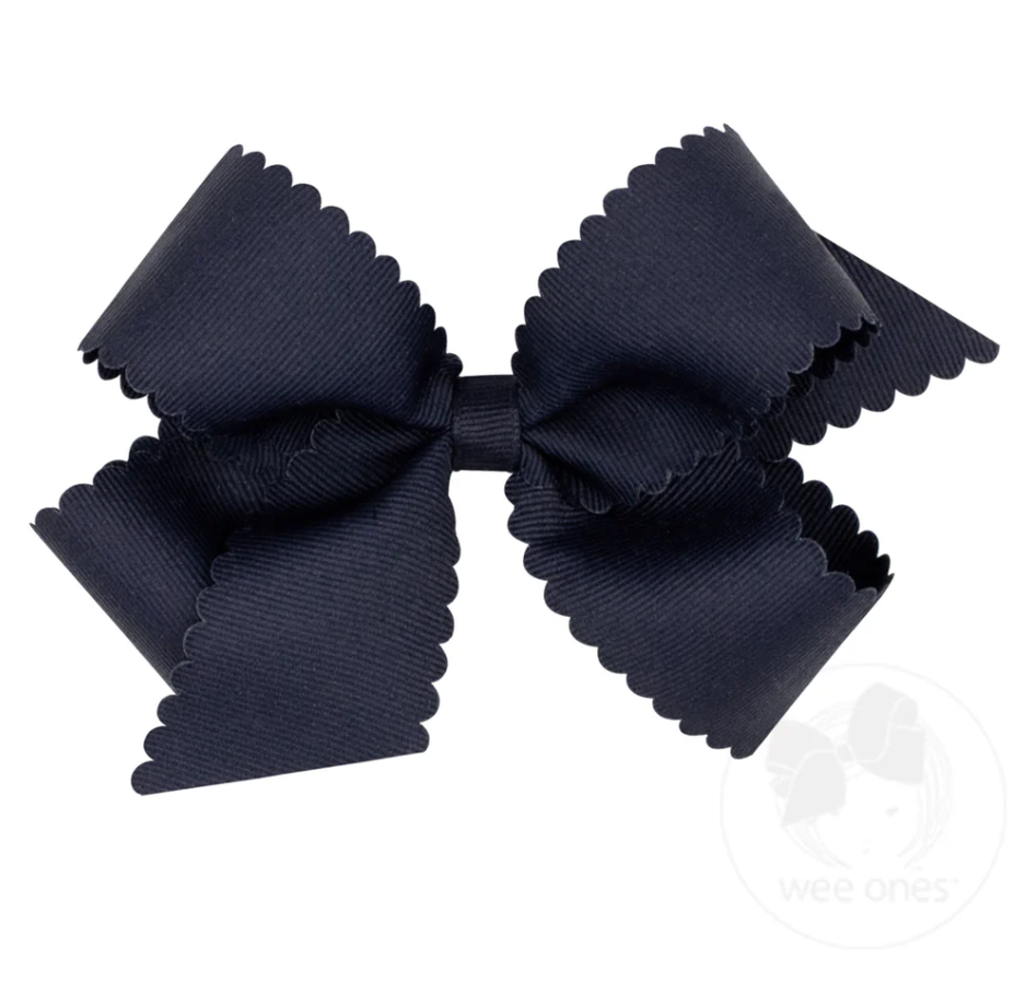 Medium Grosgrain Hair Bow with Scalloped Edge - Navy