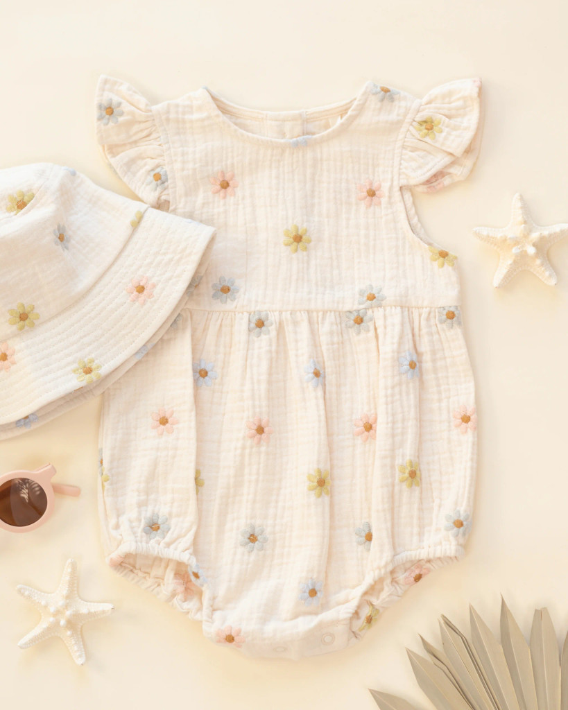 Amelia Romper - Embroidered Daisies