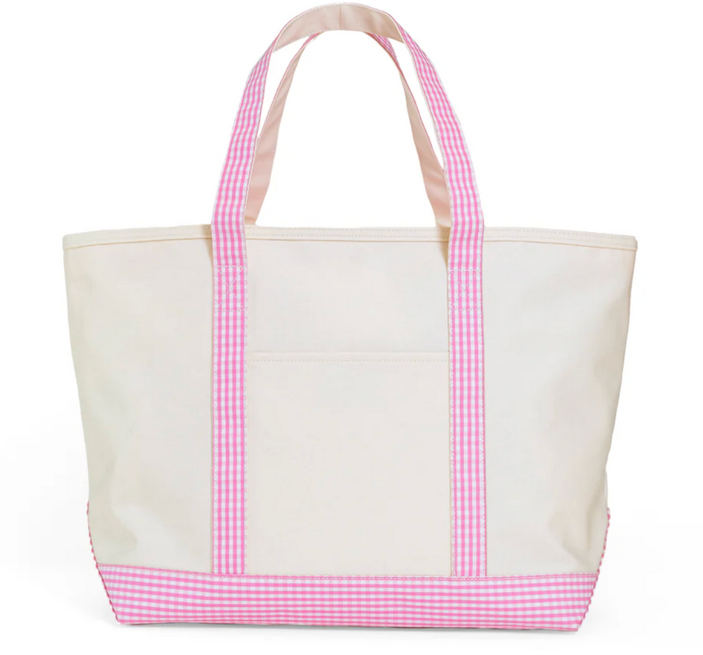 Maxi Tote - Coated Canvas with Gingham Pink Trim