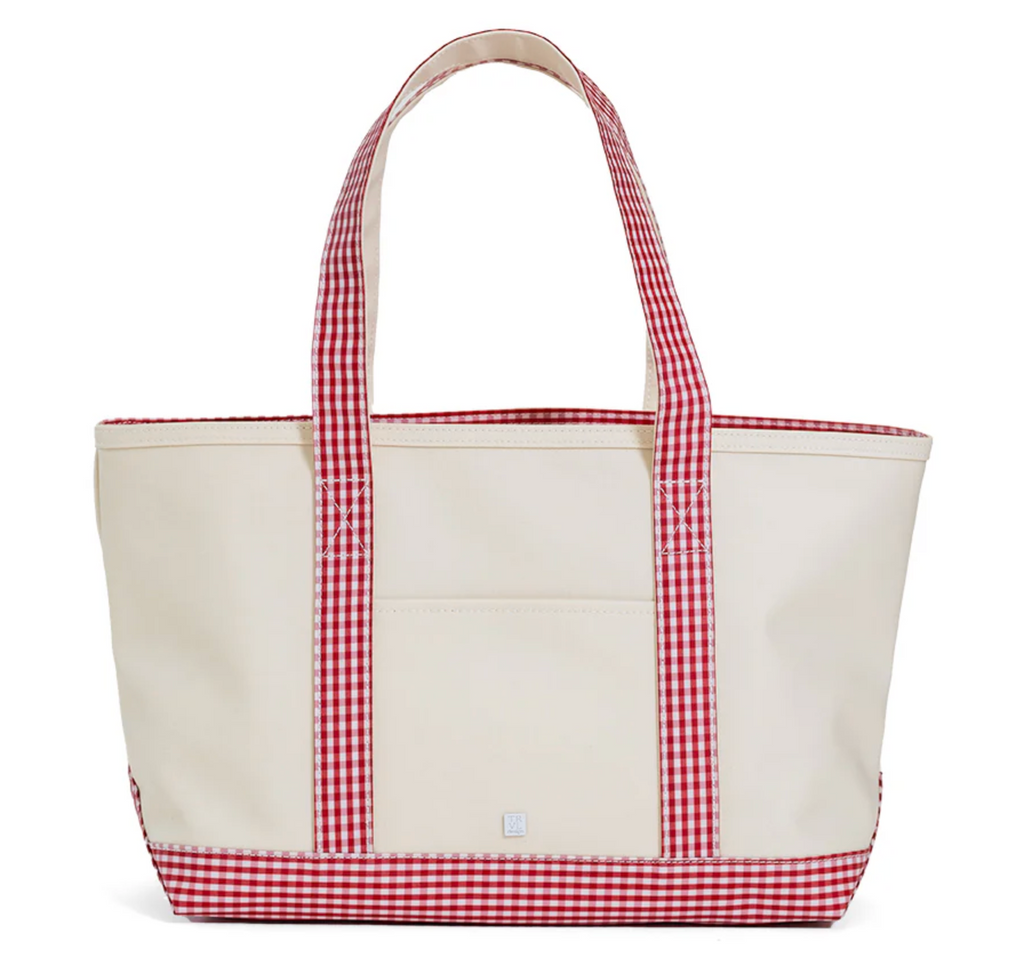 Medium Tote - Coated Canvas with Gingham Red Trim