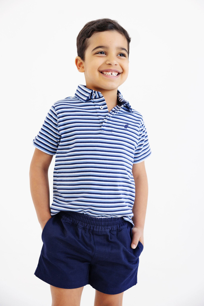 Prim and Proper Polo Pima Short Sleeve - Sumner County Stripe (Barbados Blue)/Nantucket Navy