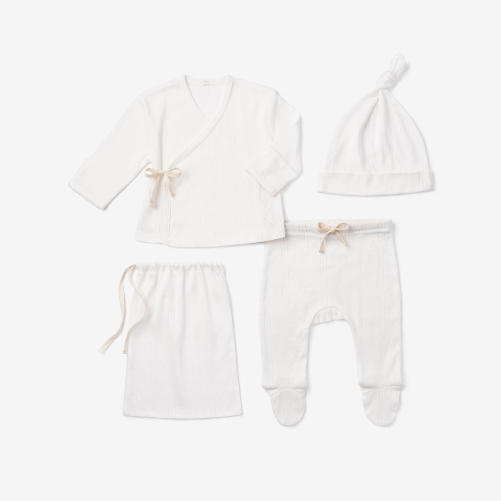 White Organic Pointelle Layette Bag Set