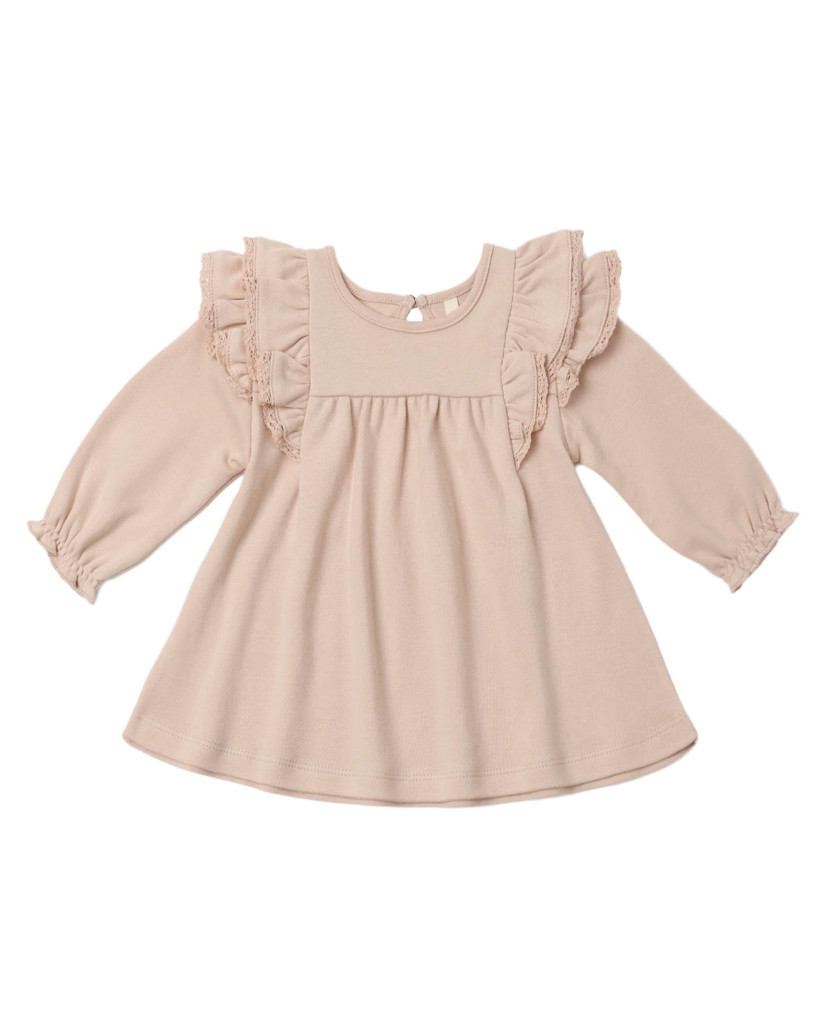 Long Sleeve Flutter Dress - Dusty Rose