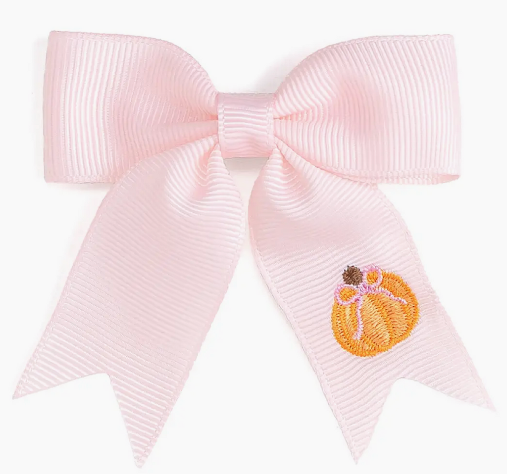 Pumpkin Embroidered Bow Clip