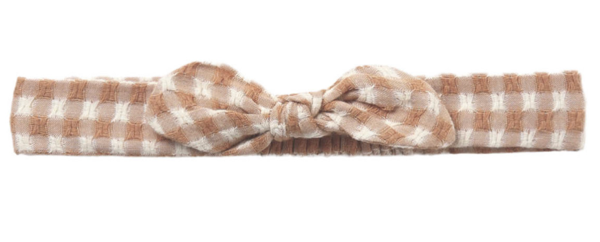 Baby Bow Headband - Fawn Gingham