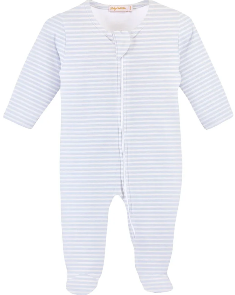 Light Blue Stripes Zip Footie