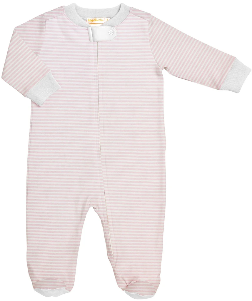 Light Pink Stripes Zip Footie
