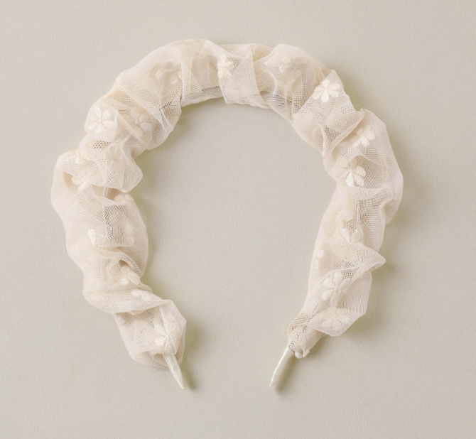 Gathered Headband - Embroidered Daisy