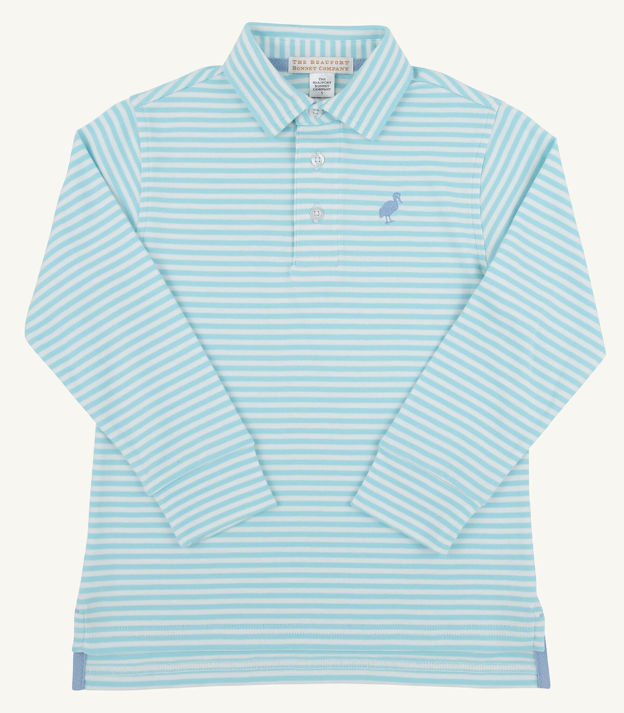 Prim and Proper Polo (Longsleeve Pima) - Belhaven Blue Stripe/Barrington Blue