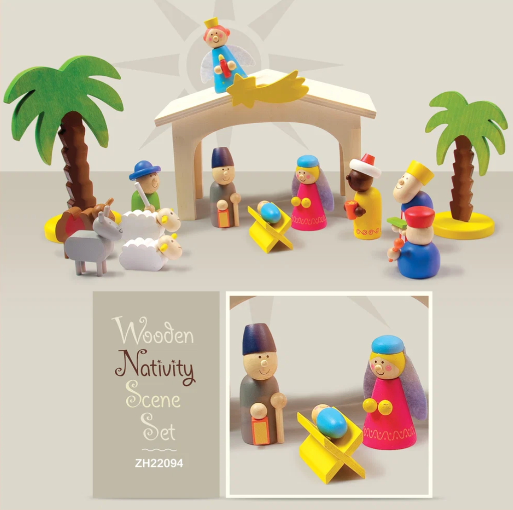 Wooden Colored Nativity Set