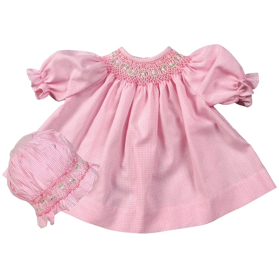 Doll Dress & Bonnet Set (20")  - Pink Gingham