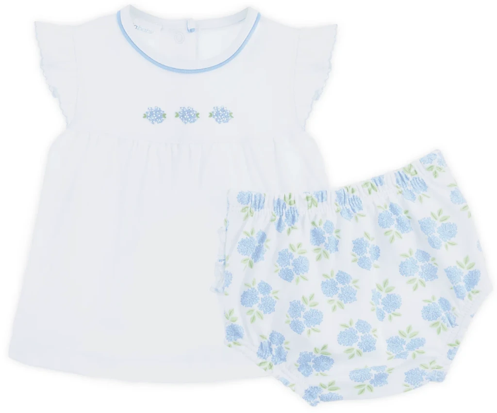 Dreamy Hydrangeas Hand-Embroidered Ruffle Diaper Cover Set
