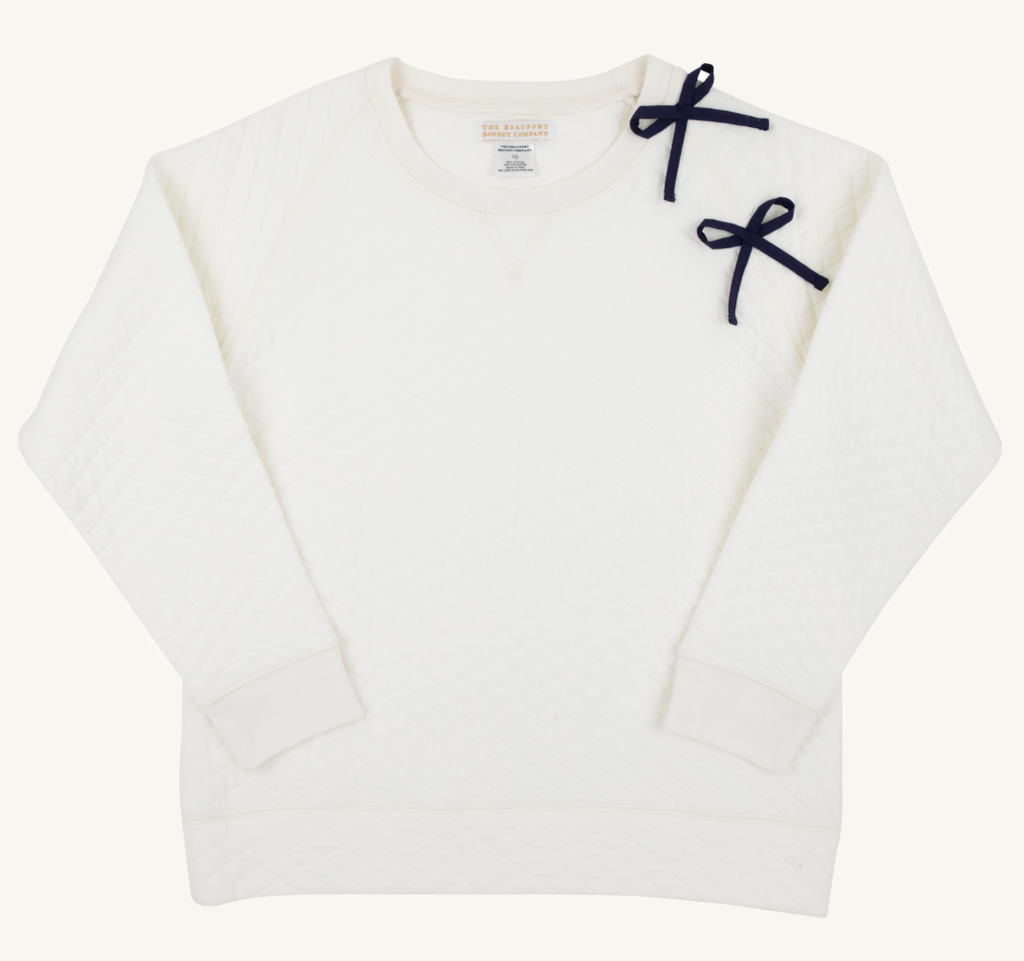 Cassidy Comfy Crewneck (Quilted) - Palmetto Pearl / Bows