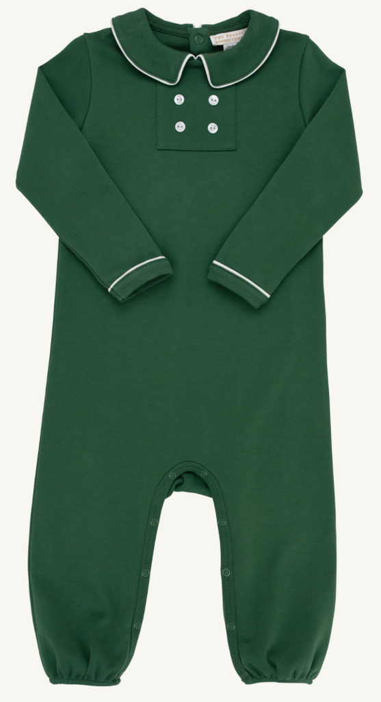 Long Sleeve Benny Button Romper - Grier Green/Palmetto Pearl