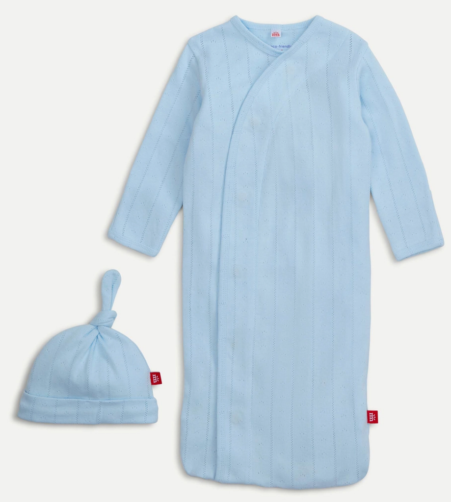 Love Lines Blue Magnetic Pointelle Gown + Hat Set