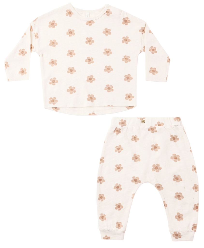 Long Sleeve Tee + Pant Set - Pink Daisies