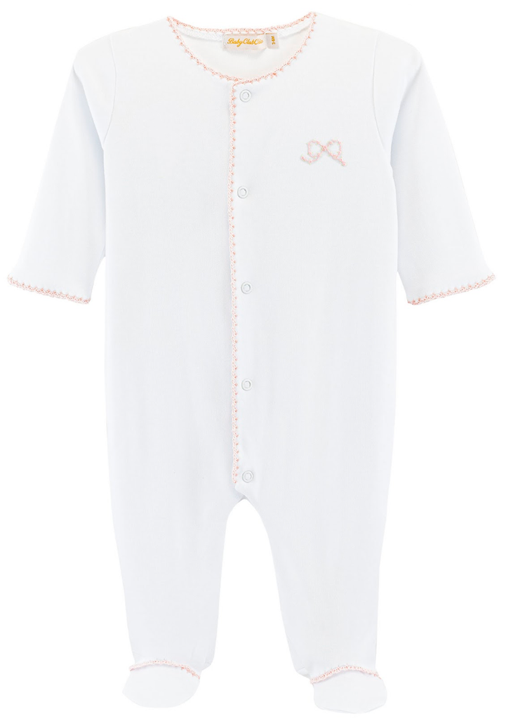Pretty Bows Embroidered Pima Footie with Crochet Trim