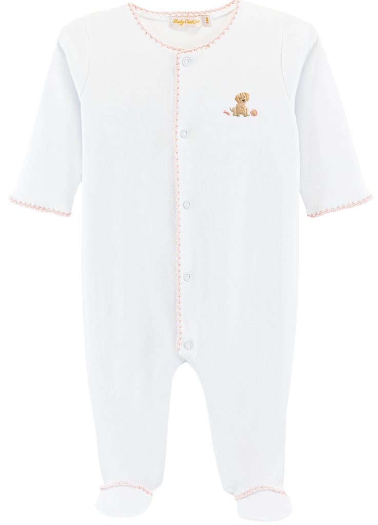 Good Puppy - Girl Embroidered Pima Footie with Crochet Trim