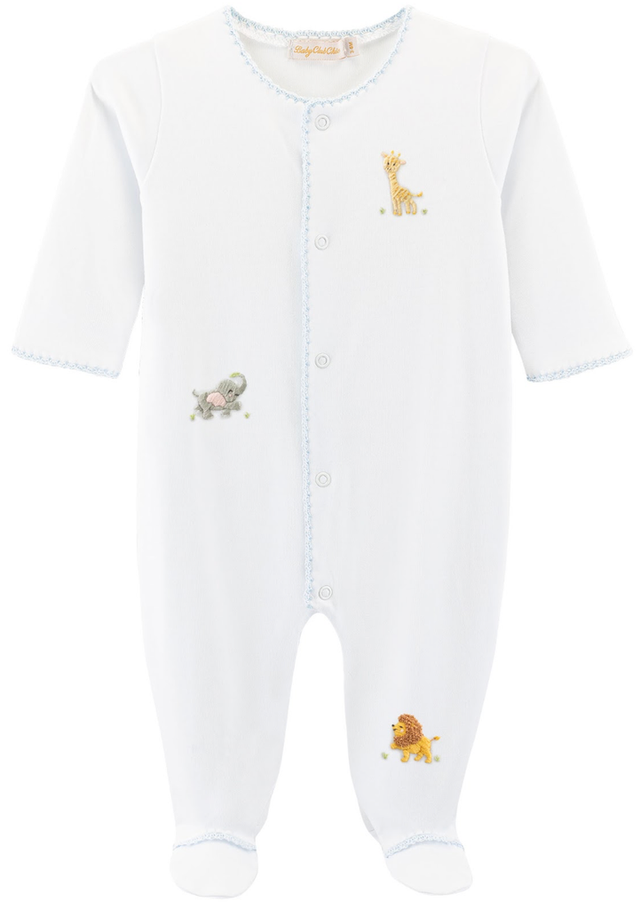 Safari Adventure Embroidered Pima Footie with Crochet Trim