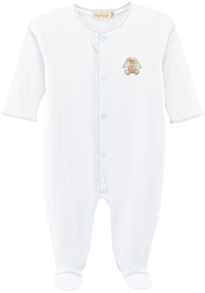 Blue Bunny - Boy Embroidered Pima Footie with Crochet Trim