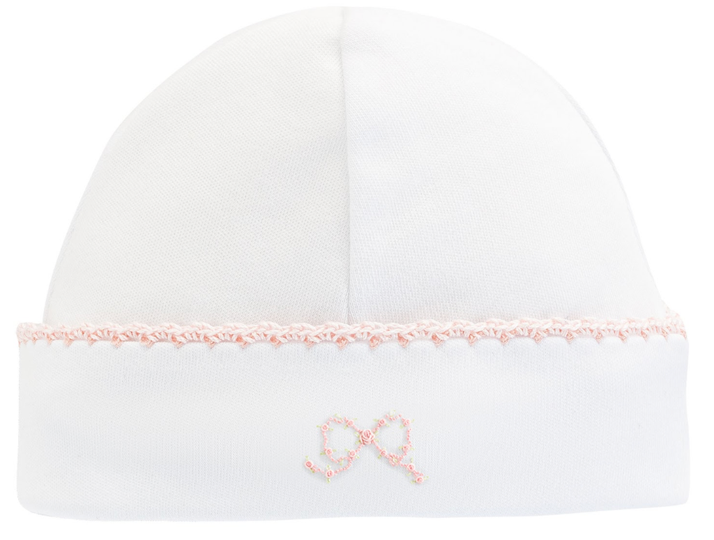 Pretty Bows Embroidered Pima Hat with Crochet Trim