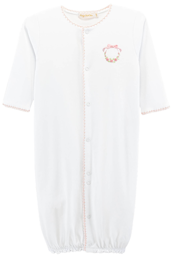 Bows and Roses Embroidered Pima Conv. Gown with Crochet Trim