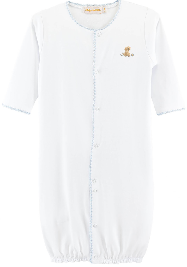 Good Puppy - Boy Embroidered Pima Conv. Gown with Crochet Trim