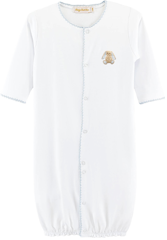 Blue Bunny - Boy Embroidered Pima Conv. Gown with Crochet Trim