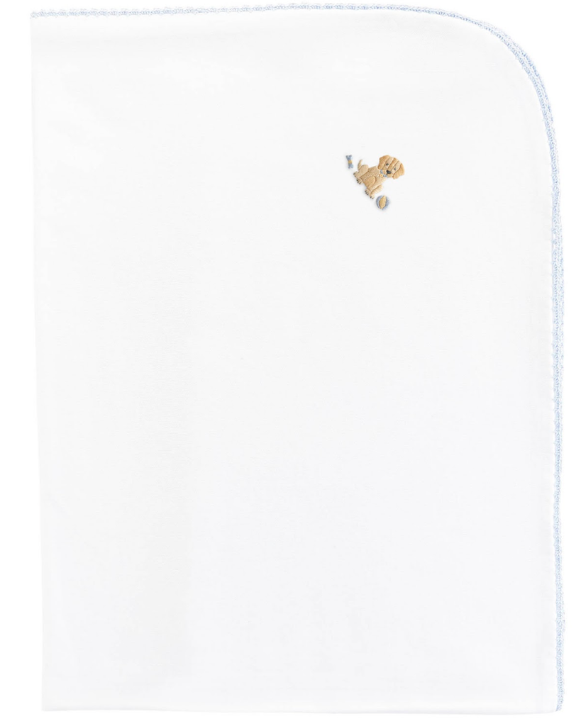 Good Puppy - Boy Embroidered Pima Receiving Blanket with Crochet Trim
