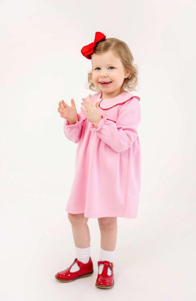 Long Sleeve Maude's Day Dress - Pier Party Pink/Richmond Red