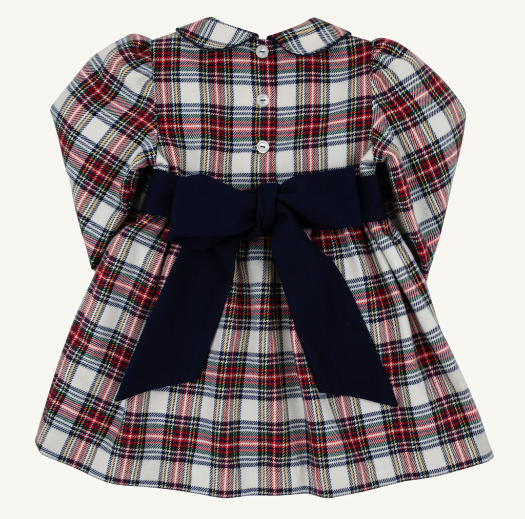 Long Sleeve Cindy Lou Sash Dress - Paris Pike Plaid / Nantucket Navy