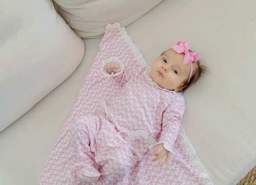 Ruffled Girls Blanket - Pretty Pink Bows