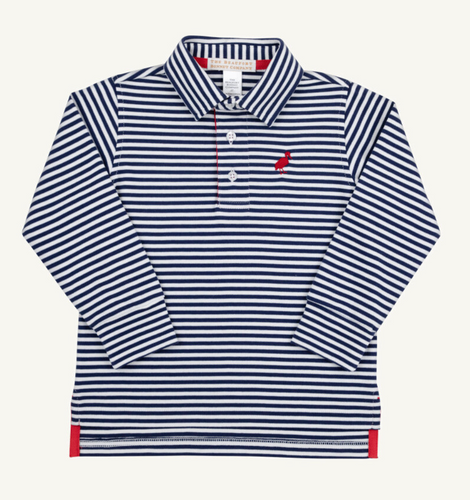 Prim and Proper Polo LS - Nantucket Navy Stripe