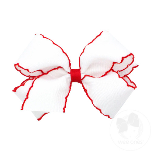 Medium Moonstitch Edge Bow - White/Red