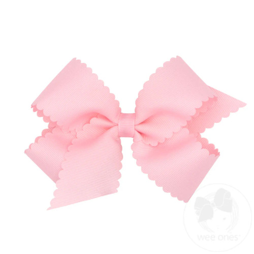 Medium Grosgrain Bow with Scalloped Edge - Light Pink