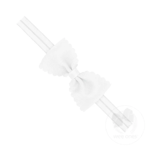 Small Scalloped Edge Grosgrain Bow Headband - White
