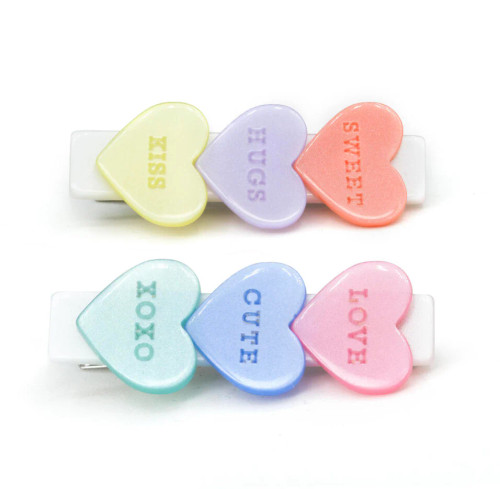 Candy Hearts Pastel Pearlized Hair Clips