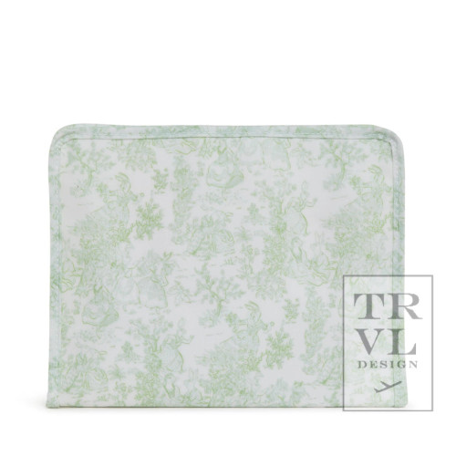 Roadie Large - Bunny Toile Green Zip Pouch