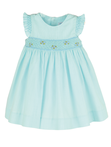 Fil a Fil Smock Ruffle Dress Turquoise