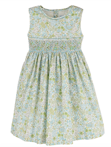 *PREORDER* Floral Bouquet Smock Dress Turquoise