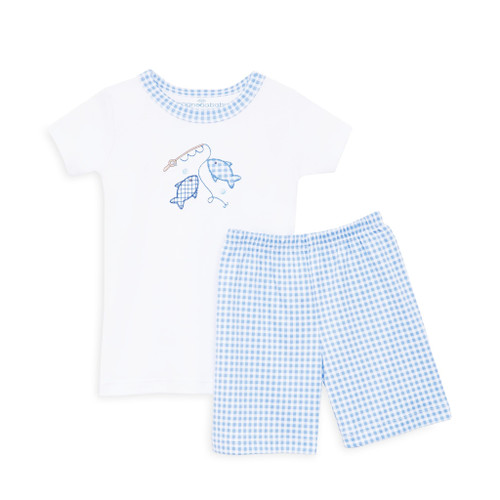 Gone Fishing Applique Blue Short Pajamas
