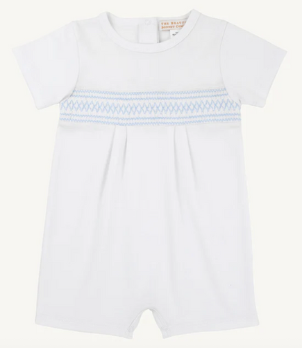 Sebastian Smocked Romper - Worth Ave White/Beale Street Blue and Sarasota Sky