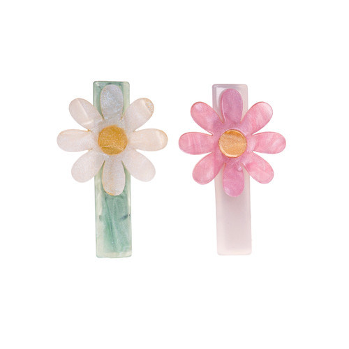 Daisy Flower Pink and White Pearl Hair Clips