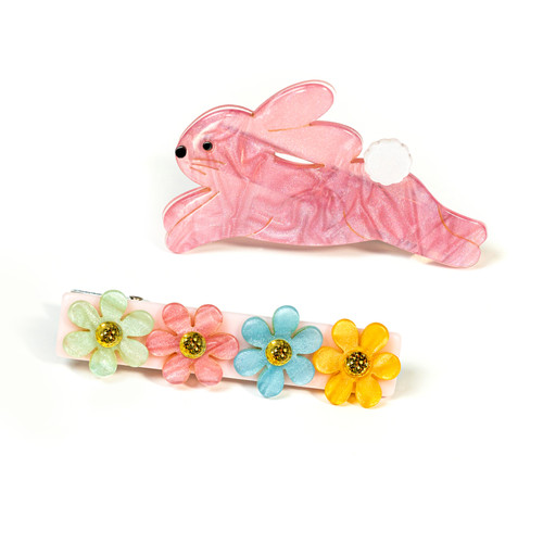 Hop Bunny Pink Satin Hair Clips