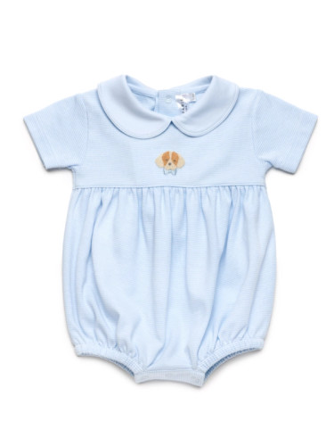 Spotted Boy Puppy Bubble - Blue Mini Stripe