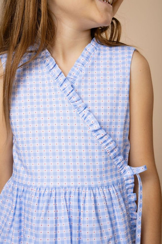 Sleeveless Ruffle Wrap Dress - Patriotic Plaid