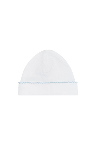 Milano Baby Hat - Blue Picot Trim