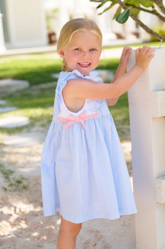 Pammy's Pinafore Dress Seersucker - Breakers Blue Seersucker/Sandpearl Pink