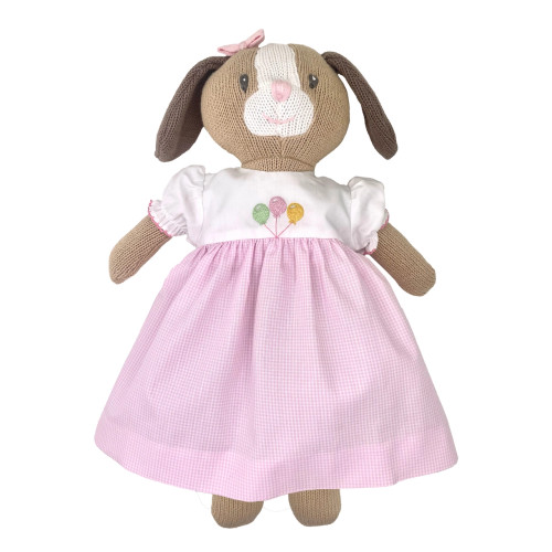 Knit Dog Doll with Birthday Embroidered Dress